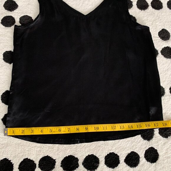 Vintage 90s Cami Top Small Black Liquid Satin Silky V Neck Camisole Tank Blouse - Picture 8 of 8